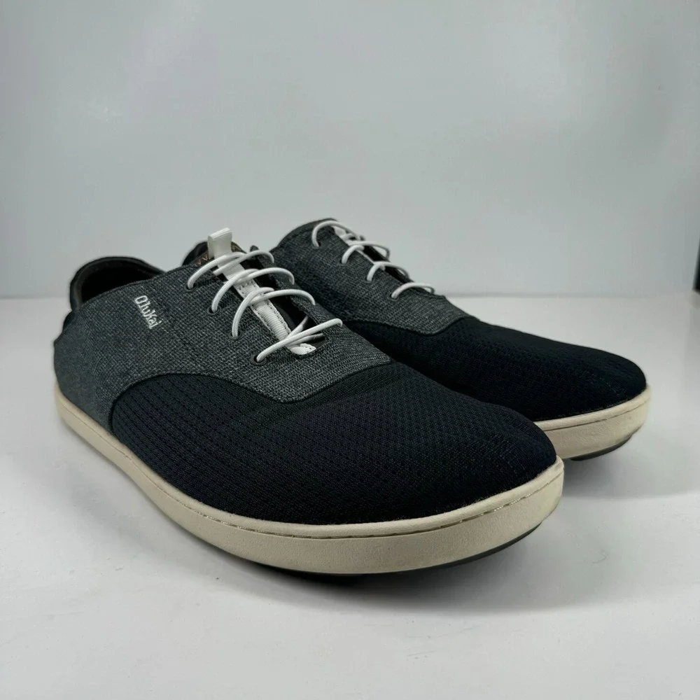 OluKai Nohea Moku Men's US 12 Dark Shadow Gray Mesh Slip-On Boat Shoe 10283-6C6C